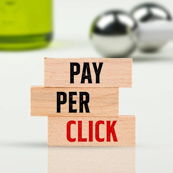 Wooden blocks with Pay Per Click printed in it